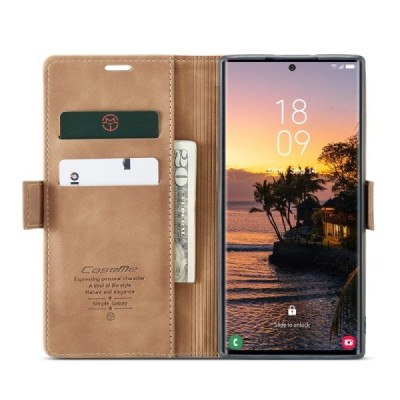 Samsung Galaxy S25 Ultra CaseMe Retro Solid Flip Case Book - Light Brown | Priedai.lt