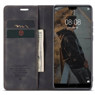 Huawei P20 CaseMe Retro Solid Flip Case Book - Black | Priedai.lt