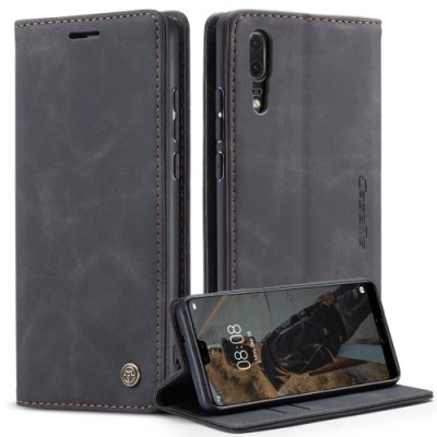 Huawei P20 CaseMe Retro Solid Flip Case Book - Black | Priedai.lt