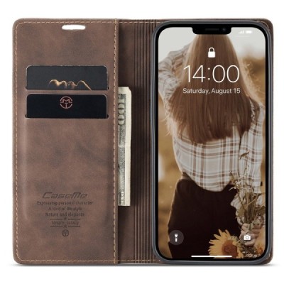Apple iPhone 13 CaseMe Retro Solid Flip Case Book - Brown | Priedai.lt