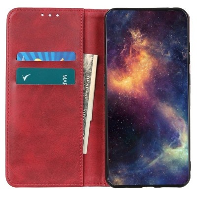 OnePlus 13 "Split" red leather flip case - book | Priedai.lt