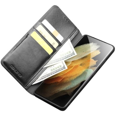 Samsung Galaxy S21 Ultra "QIALINO" flip-up leather case cover - black | Priedai.lt