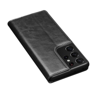Samsung Galaxy S21 Ultra "QIALINO" flip-up leather case cover - black | Priedai.lt