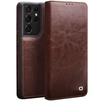 Samsung Galaxy S21 Ultra "QIALINO" flip-up leather case cover - brown | Priedai.lt