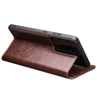 Samsung Galaxy S21 Ultra "QIALINO" flip-up leather case cover - brown | Priedai.lt