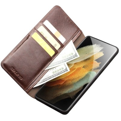 Samsung Galaxy S21 Ultra "QIALINO" flip-up leather case cover - brown | Priedai.lt