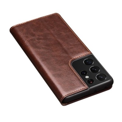 Samsung Galaxy S21 Ultra "QIALINO" flip-up leather case cover - brown | Priedai.lt
