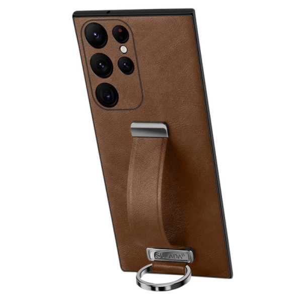 "SULADA" Leather Kickstand Case - Brown (Galaxy S23 Ultra)