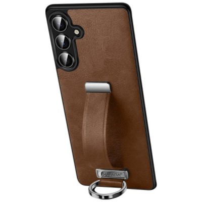 "SULADA" Leather Kickstand Samsung Galaxy S25 Brown leather case - back | Priedai.lt