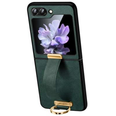 „Sulada“ Leather Kickstand Samsung Galaxy Flip7 FE / Flip6 Green leather case - back | Priedai.lt