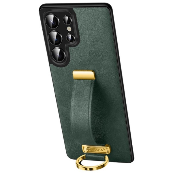 "SULADA" Leather Kickstand Case - Green (Galaxy S25 Ultra)