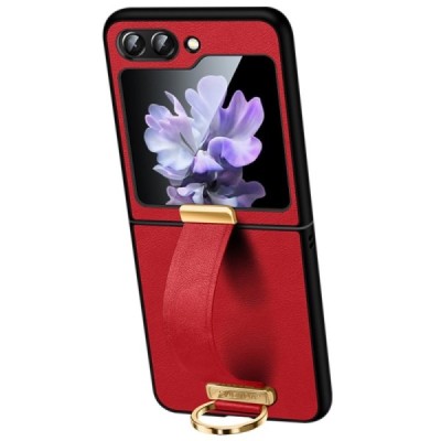 „Sulada“ Leather Kickstand Samsung Galaxy Flip7 FE / Flip6 red leather case - back | Priedai.lt