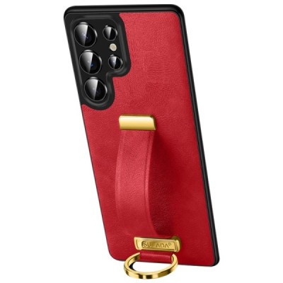 "SULADA" Leather Kickstand Samsung Galaxy S25 Ultra Red leather case - back | Priedai.lt