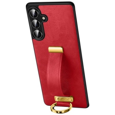 "SULADA" Leather Kickstand Samsung Galaxy S25+ Red leather case - back | Priedai.lt