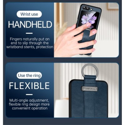 "SULADA" Leather Kickstand Samsung Galaxy Flip7 FE / Flip6 Blue leather case - back | Priedai.lt