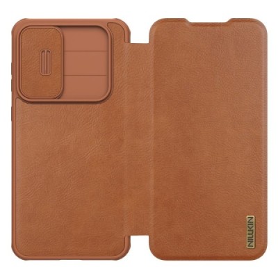 "Nillkin" Qin Pro series luxury brown leather flip case for Samsung Galaxy A56 | Priedai.lt