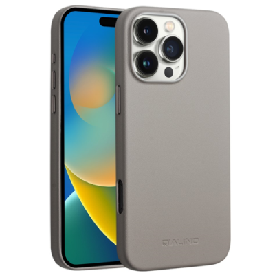 Apple iPhone 16 Pro Max "QIALINO" Slim MagSafe leather case cover - Grey | Priedai.lt