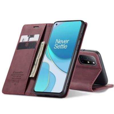 OnePlus 8T CaseMe Retro Solid Flip Case Book - Burgundy | Priedai.lt