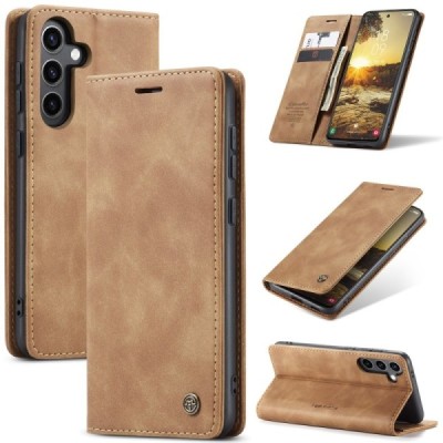 Samsung Galaxy S24 / S25 CaseMe Retro Solid Flip Case Book - Light Brown | Priedai.lt