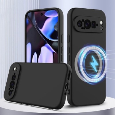 Google Pixel 9 Pro "Shell" MagSafe Hard Silicone TPU Black  Case Cover - Back | Priedai.lt