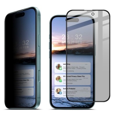 Apple iPhone 16 "IMAK" Tempered Glass privacy enhanced protection black full coverage screen protector | Priedai.lt