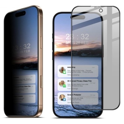Apple iPhone 16 Pro "IMAK" Tempered Glass privacy enhanced protection black full coverage screen protector | Priedai.lt