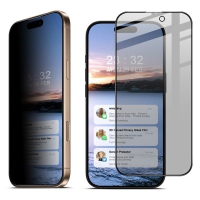 Apple iPhone 16 Pro Max "IMAK" Tempered Glass privacy enhanced protection black full coverage screen protector | Priedai.lt