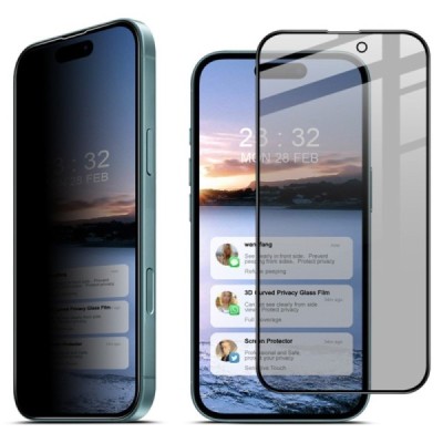 Apple iPhone 16 Plus "IMAK" Tempered Glass privacy enhanced protection black full coverage screen protector | Priedai.lt