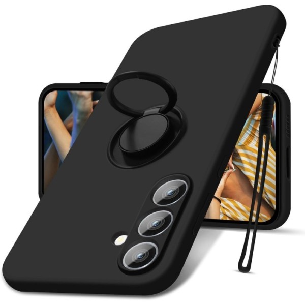 "Dechen" Ring Kickstand hard silicone (TPU) case cover - black (Galaxy S24)