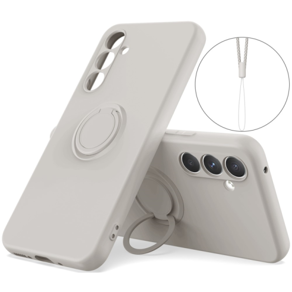 "Dechen" Ring Kickstand hard silicone (TPU) case cover - grey (Galaxy S24)