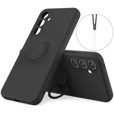 Samsung Galaxy A15 "Dechen" Ring Kickstand hard silicone (TPU) case cover - black | Priedai.lt