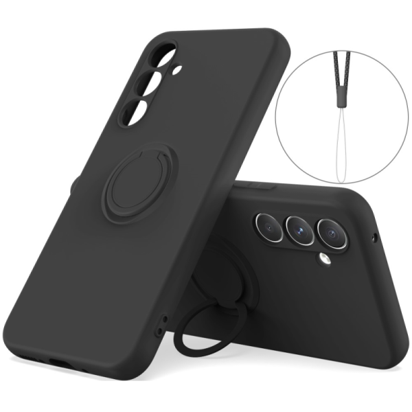 "Dechen" Ring Kickstand hard silicone (TPU) case cover - black (Galaxy A15)