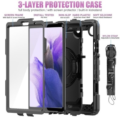 Samsung Galaxy Tab A7 Lite 8.7 reinforced protection (360°) black kickstand case cover | Priedai.lt