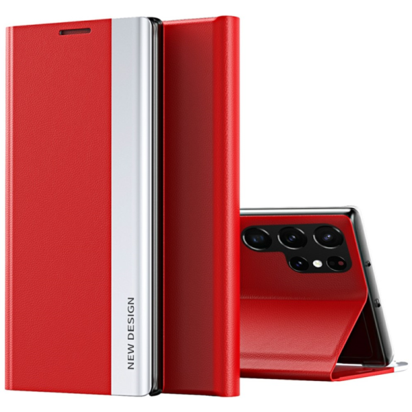 "Baoshi" Side Line flip book case cover - Red (Galaxy S25 Ultra)