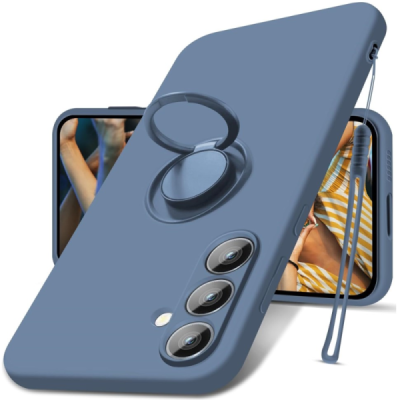 Samsung Galaxy S24 "Dechen" Ring Kickstand hard silicone (TPU) case cover - Blue | Priedai.lt