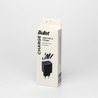 "Bullet" Fast Charging Duo Wall Charger (20W) - Black | Priedai.lt
