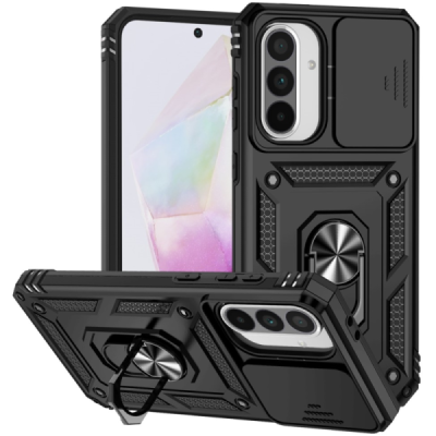 Enhanced protections "Kickstand" Samsung Galaxy A56 / A36 black hard silicone (TPU) and plastic case | Priedai.lt