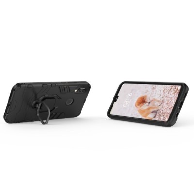 Enhanced protections "Kickstand" Huawei P20 Lite black hard silicone (TPU) and plastic case | Priedai.lt