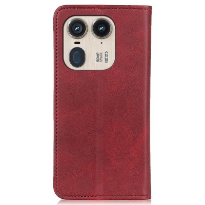 Motorola Edge 50 Ultra 5G  "Split" Red leather flip case - book | Priedai.lt