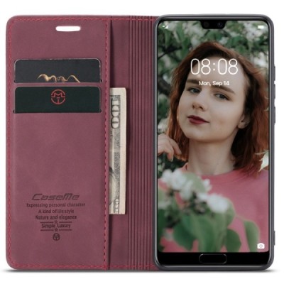 Huawei P20 CaseMe Retro Solid Flip Case Book - Burgundy | Priedai.lt