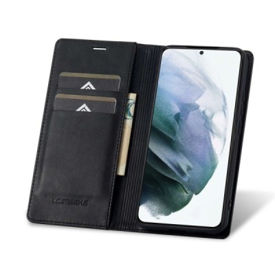 Lc.Imeeke Samsung Galaxy S21 (G991B) Black Leather Flip Case | Priedai.lt