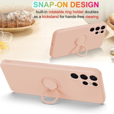 Samsung Galaxy S25 Ultra "Dechen" Ring Kickstand hard silicone (TPU) case cover - Pink  | Priedai.lt