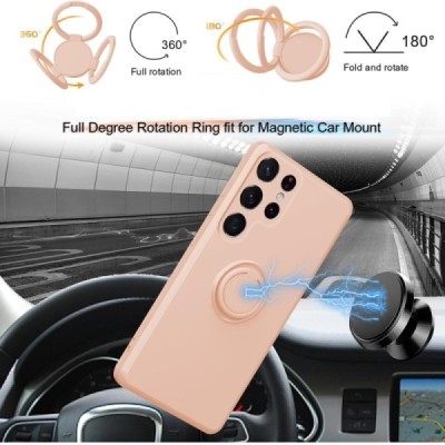 Samsung Galaxy S25 Ultra "Dechen" Ring Kickstand hard silicone (TPU) case cover - Pink  | Priedai.lt