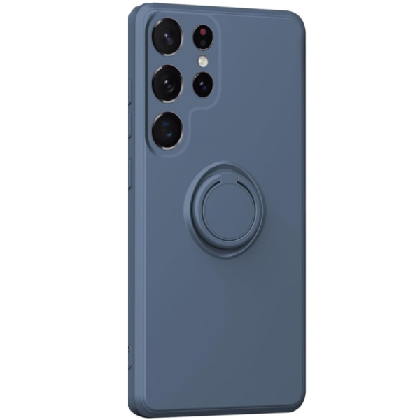 "Dechen" Ring Kickstand hard silicone (TPU) case cover - Blue (Galaxy S25 Ultra)