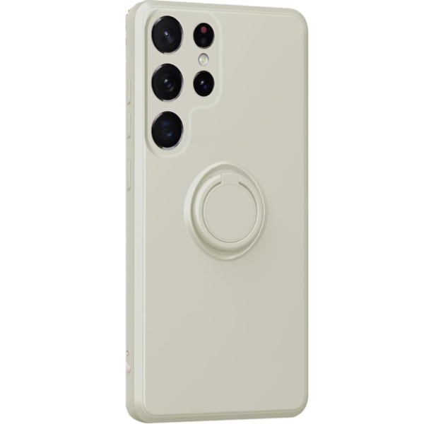 "Dechen" Ring Kickstand hard silicone (TPU) case cover - white (Galaxy S25 Ultra)