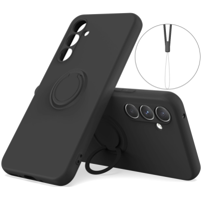 Samsung Galaxy S25 "Dechen" Ring Kickstand hard silicone (TPU) case cover - black | Priedai.lt