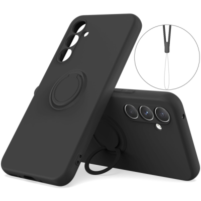 Samsung Galaxy S25+ "Dechen" Ring Kickstand hard silicone (TPU) case cover - black | Priedai.lt