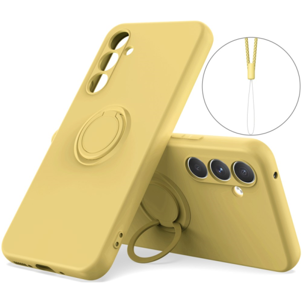"Dechen" Ring Kickstand hard silicone (TPU) case cover - yellow (Galaxy A15)
