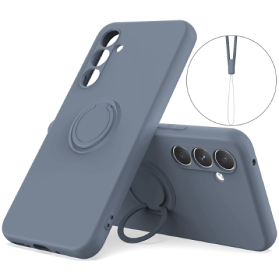 Samsung Galaxy A15 "Dechen" Ring Kickstand hard silicone (TPU) case cover - dark blue | Priedai.lt