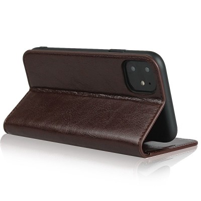 Apple iPhone 11 Brown leather flip case | Priedai.lt